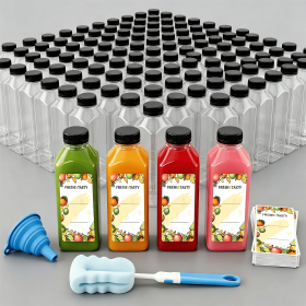 108pcs 16oz Empty Plastic Juice Bottles with Caps, Plastic Water Bottles with Lids, Reusable Clear Bulk Beverage Containers for Juice