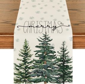 Beige Pine Tree Snowflake Merry Christmas Table Runner, Seasonal Winter Xmas Holiday Kitchen Dining Table Decoration for Home Party Decor 13 x 72