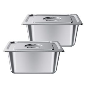 2 Pack Stainless Steam Hotel Pans, 1/2 Size Table Steam Pans With Lids, 6 Inch Deep, Anti Jam Restaurant Supplies Reusable Catering Storage for H