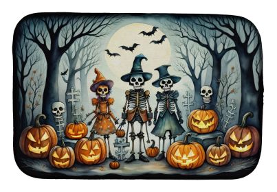 Calacas Skeletons Spooky Halloween Dish Drying Mat Absorbent Dish Drying Mat Pad for Kitchen Counter Dish Drainer Mat for Countertop, 14 x 21"