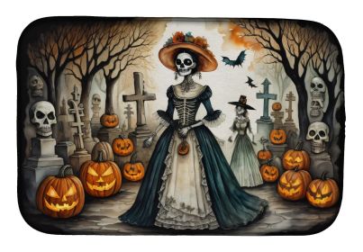 La Catrina Skeleton Spooky Halloween Dish Drying Mat Absorbent Dish Drying Mat Pad for Kitchen Counter Dish Drainer Mat for Countertop, 14 x 21"