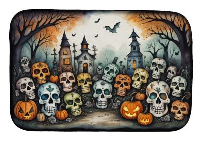 Calaveras Sugar Skulls Spooky Halloween Dish Drying Mat Absorbent Dish Drying Mat Pad for Kitchen Counter Dish Drainer Mat for Countertop, 14 x 2