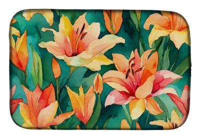 Lilies in Watercolor Dish Drying Mat Absorbent Dish Drying Mat Pad for Kitchen Counter Dish Drainer Mat for Countertop, 14 x 21", Multicolor