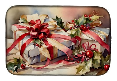 Christmas Bows & Ribbons Dish Drying Mat Absorbent Dish Drying Mat Pad for Kitchen Counter Dish Drainer Mat for Countertop, 14 x 21", Multicolor