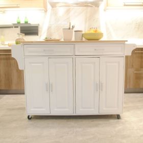 Kitchen Island & Kitchen Cart, Mobile Kitchen Island, Rubber Wood Top, Big & Adjustable Shelf Inside Cabinet for Different Utensils (Default: default title)